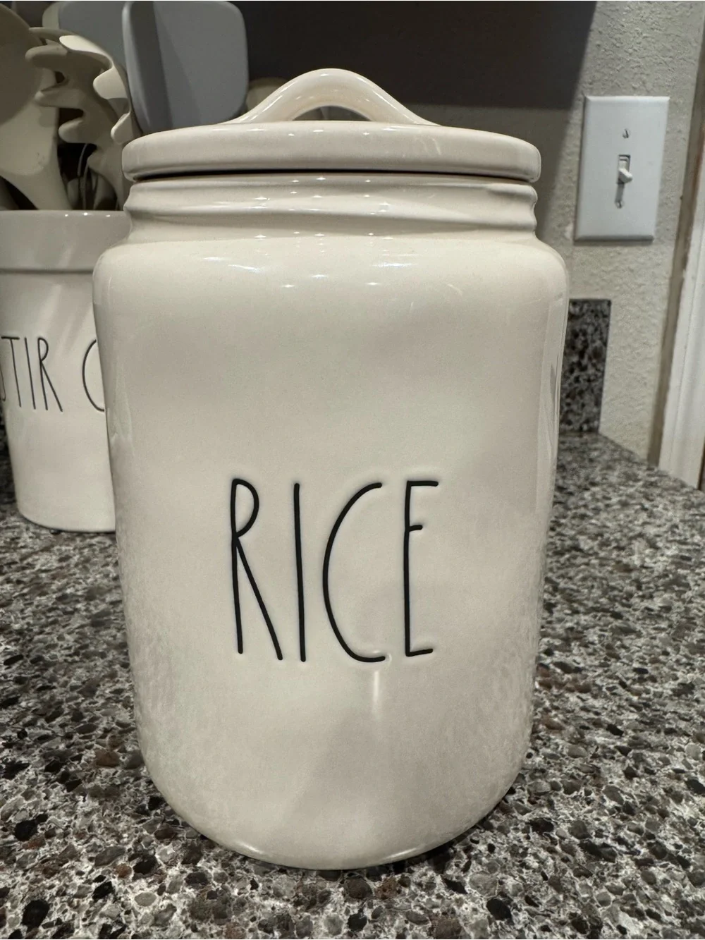 Rae Dunn Ceramic Rice Storage Canister - White